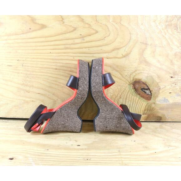 New Tommy Girl Shoes 10M Platform Tweed Floral Embroidered Leather Sandals Shoes - Picture 6 of 8